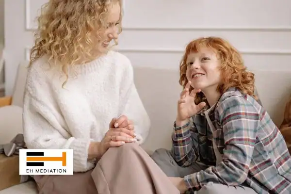 Happy mother and child after sorting child arrangements mediation Aldershot